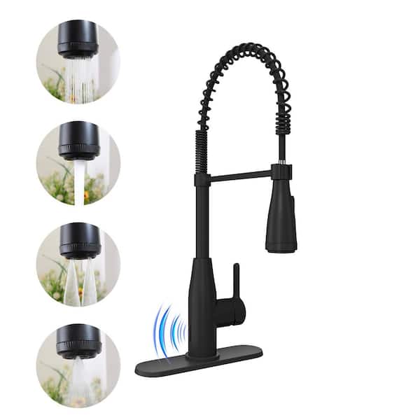 Boyel Living Single Handle Pull Down Sprayer Kitchen Faucet with Touchless Sensor and 4 Functions Spray Head in Matte Black