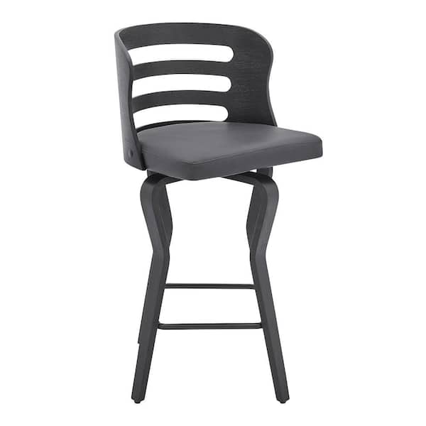 Benjara 25 in. Gray Low Back Wooden Frame Bar Stool with Faux Leather