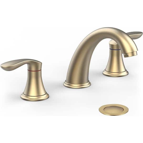 Dyiom Bathroom Sink Faucet, Faucet for Bathroom Sink, Widespread Brushed Bathroom Faucet 3 Hole-Bath Accessory Set-Gold
