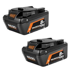 RIDGID 18V 8.0 Ah Max Output EXP Lithium-Ion Battery (2-Pack)