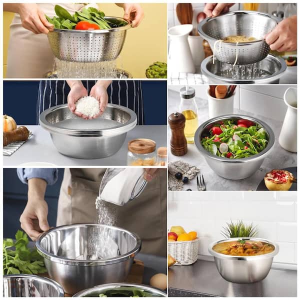 4 qt. 304 Stainless Steel Colander with Mixing Bowl, Kitchen Strainer for Washing Vegetables Fruits Rice, Sturdy Mesh