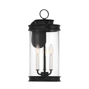 Englewood 19 in. Matte Black Outdoor Hardwired Wall Lantern Sconce with Clear Glass and No Bulbs Included