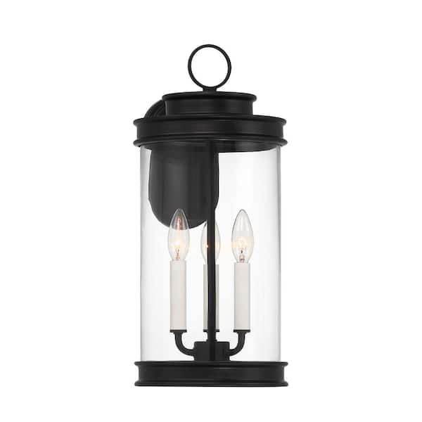 Savoy House Englewood 19 in. Matte Black Outdoor Hardwired Wall Lantern Sconce with Clear Glass and No Bulbs Included