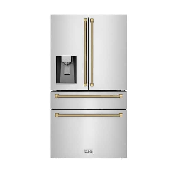 Autograph 36 in. Counter-Depth French Door 22.5 cu ft Refrigerator in Stainless Steel with Champagne Helix Handles