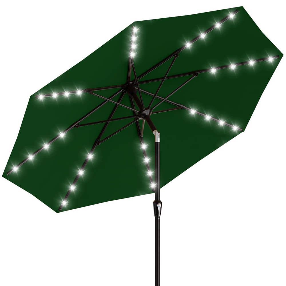9 ft. Solar Lighted Patio Umbrella in Green, 32 LED Lights, Tilt and Crank, Outdoor Market Umbrella for Garden Backyard price history on PriceWatchPro