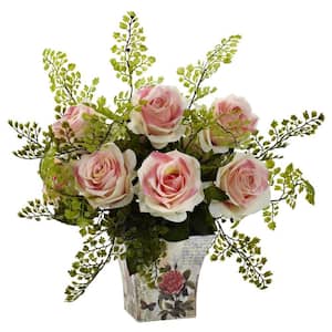 Artificial Rose and Maiden Hair with Floral Planter