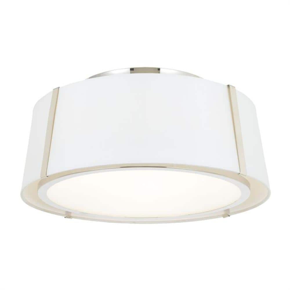 Elegant Polished Nickel 3-Light Drum Ceiling Mount with White Silk Shade