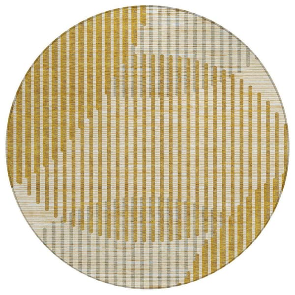 Chantille Machine Washable Indoor/Outdoor Abstract ACN1001 Gold 8 ft. x 8 ft. Area Rug