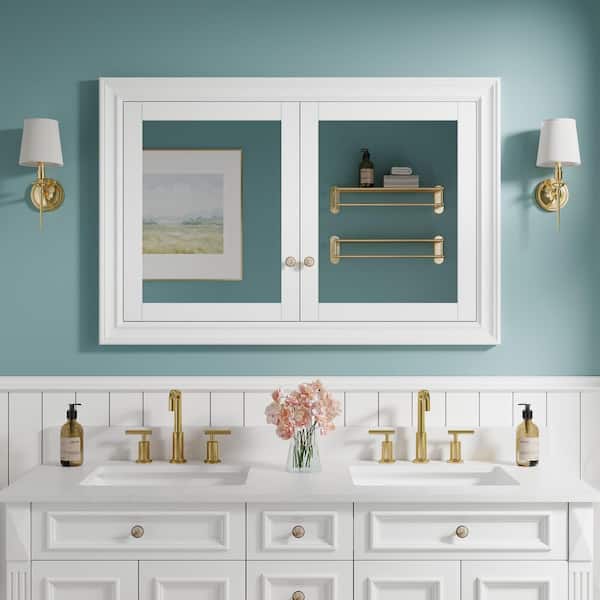 48 in. W x 32 in. H Rectangular Recessed Solid Wood Medicine Cabinet with Mirror