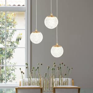 3-Light French Gold Integrated LED Pendant Light with Acrylic Shade