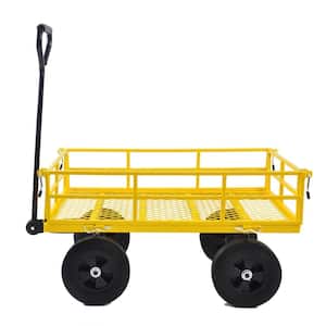 4 cu. ft. Yellow Metal Frame Outdoor Folding Utility Wagon Garden Cart with Detachable Side