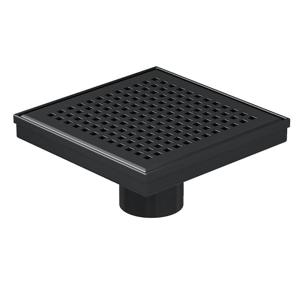 6 in. x 6 in. Stainless Steel Square Shower Drain with Square Pattern Drain Cover in Matte Black