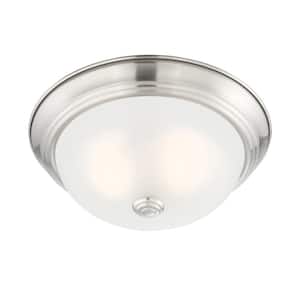 11 in. 2-Light Satin Platinum Interior Ceiling Light Flush Mount with Etched Glass Shade