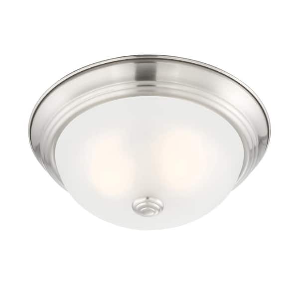 Designers Fountain 11 in. 2-Light Satin Platinum Interior Ceiling Light Flush Mount with Etched Glass Shade