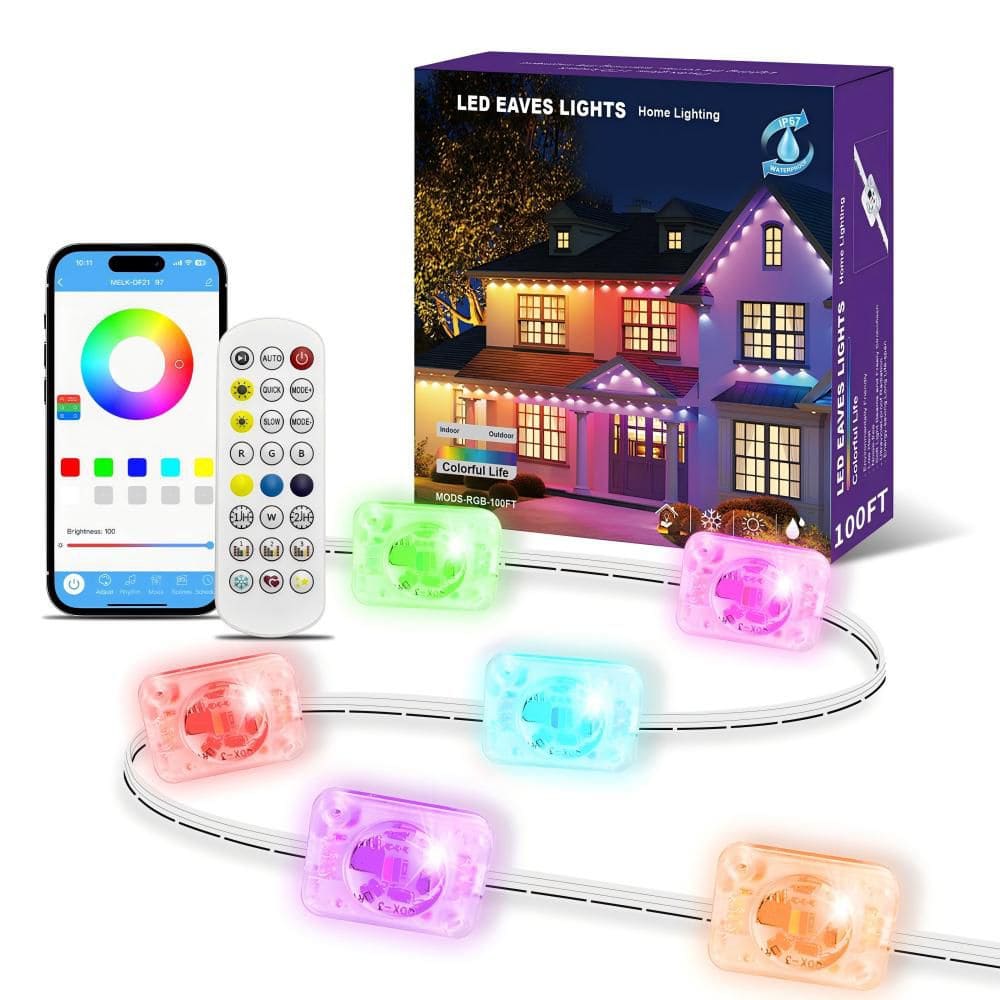 MW MWLIGHTING RGBIC 48 Lights 100 ft. Outdoor Plug-In Integrated LED Novelty Permanent String-Light