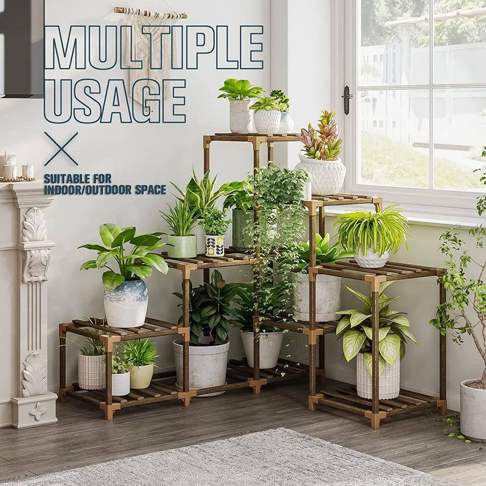 Eucalyptus Wood Corner Ladder Plant Stand for Multiple Pots