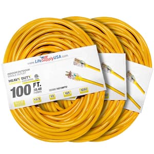 100 ft. 16-Gauge/3-Conductors SJTW Indoor/Outdoor Extension Cord with Lighted End Yellow (3-Pack)