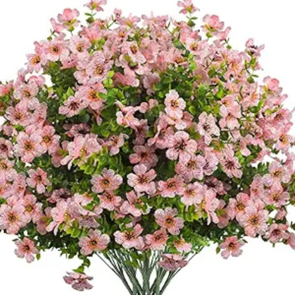 13.8 in. Pink Artificial Fake Flowers, 16 Bundles Faux Silk