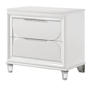 30.32 in. White and Silver 2-Drawer Wooden Nightstand