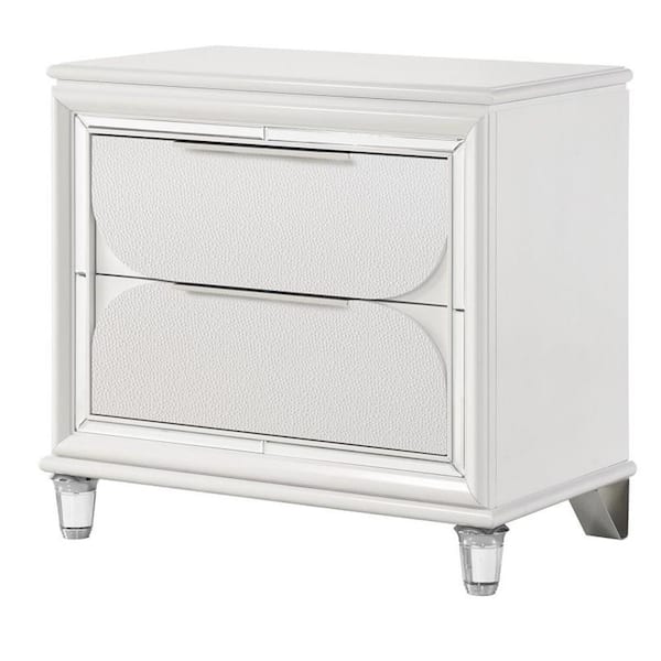 Benjara 30.32 in. White and Silver 2-Drawer Wooden Nightstand
