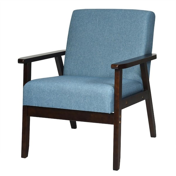 Boyel Living Solid Rubber Wood Upholstered Accent Arm Chair in Blue