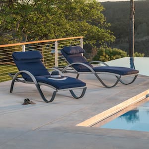 Cannes Wicker Outdoor Chaise Lounge with Sunbrella Navy Blue Cushions (2-Pack)