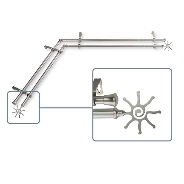 Unbranded 28 in. to 48 in. Adjustable 13/16 in. Corner Window Double Curtain Rod in Satin Nickel with Sole Finials