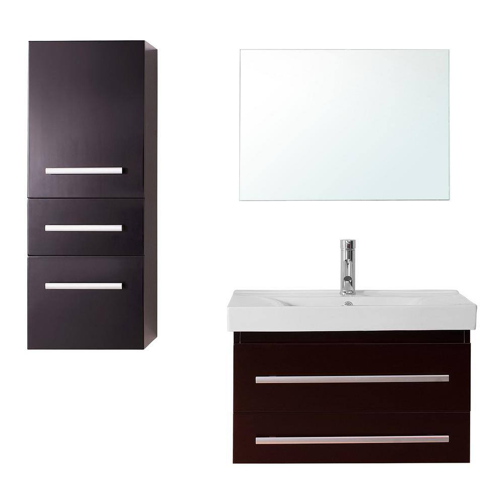 Virtu Usa Antonio 30 In W Bath Vanity In Espresso With Ceramic Vanity Top In White With Square Basin And Mirror And Faucet Um 3081 C Es The Home Depot