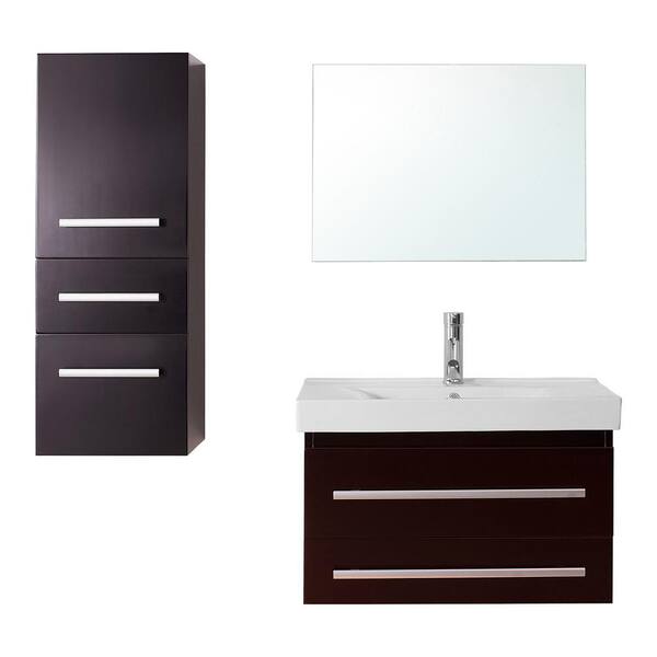 Virtu USA Antonio 30 in. W Bath Vanity in Espresso with Ceramic Vanity Top in White with Square Basin and Mirror and Faucet