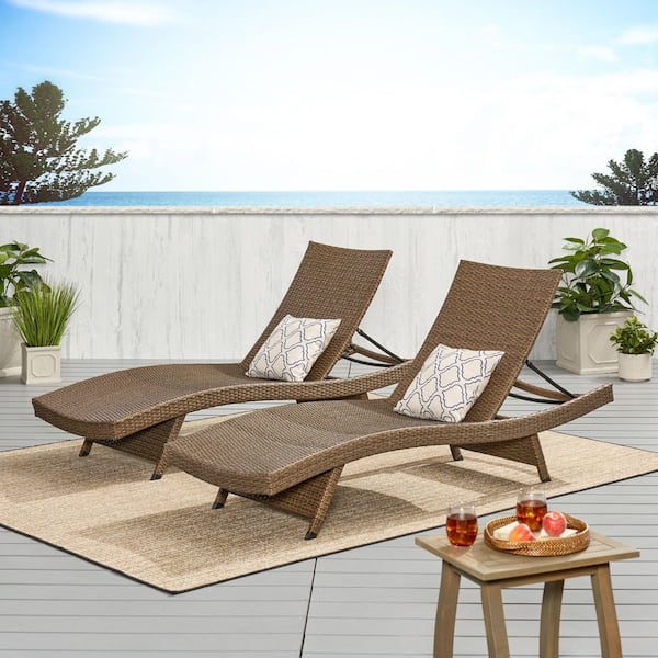 Salem Brown PE Wicker Outdoor Chaise Lounge, Set of Two