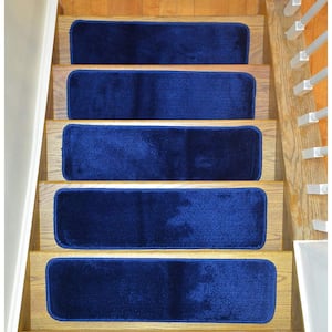 Comfy Collection Navy Blue 8 ½ inch x 30 inch Indoor Carpet Stair Treads Slip Resistant Backing (Set of 15)