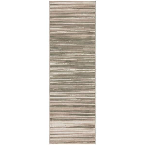 Jubilant Green Ivory 2 ft. x 6 ft. Stripes Contemporary Runner Area Rug
