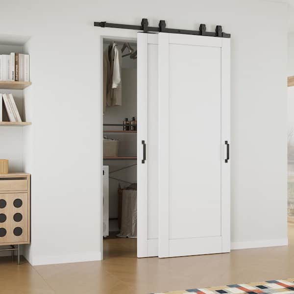 ARK DESIGN 52 in. x 84 in. (Double 30 in.) 1-Panel White Primed Solid Core MDF Sliding Barn Door with Hardware Kit Bypass