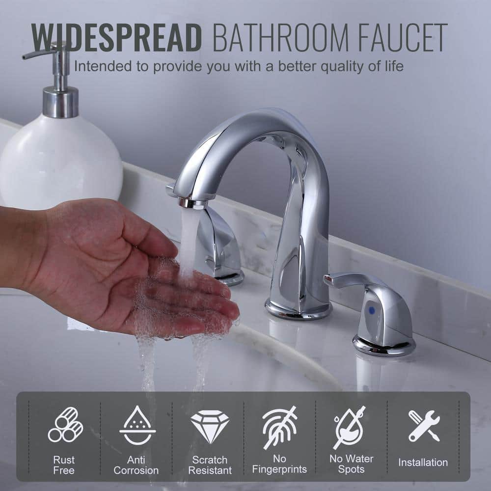 Polished Chrome 8-Inch Widespread Double Handle Bathroom Faucet