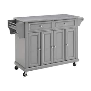 Full Size Grey Kitchen Cart with Stainless Steel Top