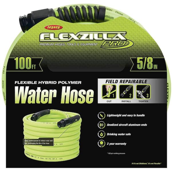 Pro 5/8 in. x 100 ft., 3/4 in. - 11-1/2 GHT Fittings Water Hose