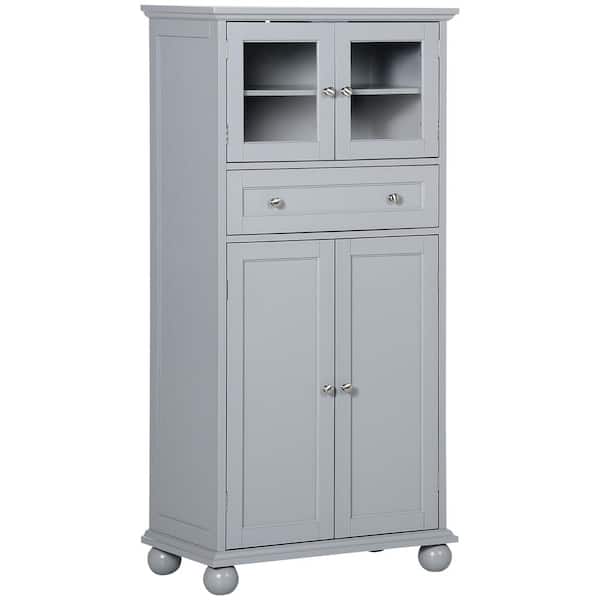 HOMCOM 54 inch Tall Bathroom Storage Cabinet, Freestanding Linen Tower with 2-Tier Shelf and Drawers, Narrow Side Floor Organizer, Grey, Gray