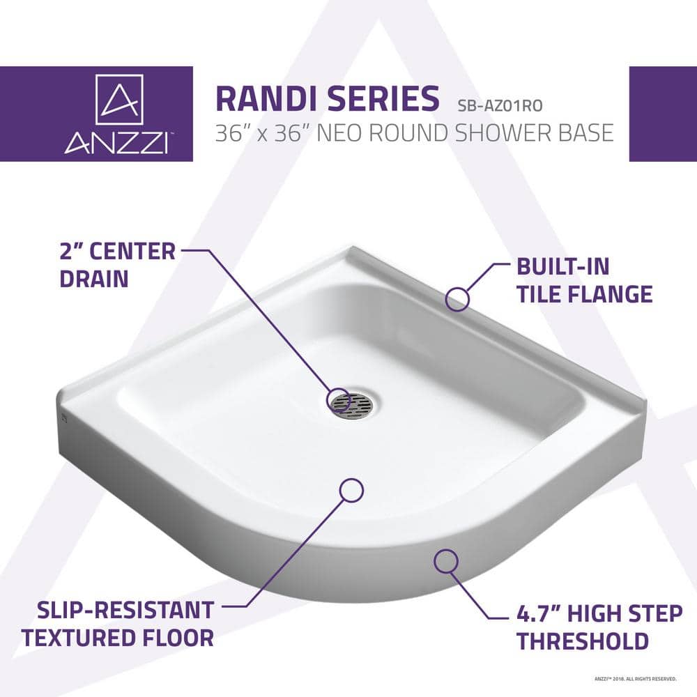 Randi 36'' White Acrylic Double Threshold Shower Base