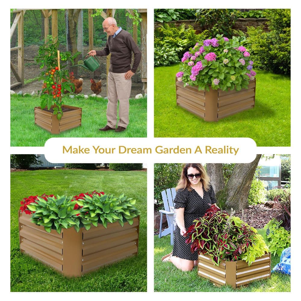 Brown Galvanized Steel Raised Garden Bed for Outdoor Plants