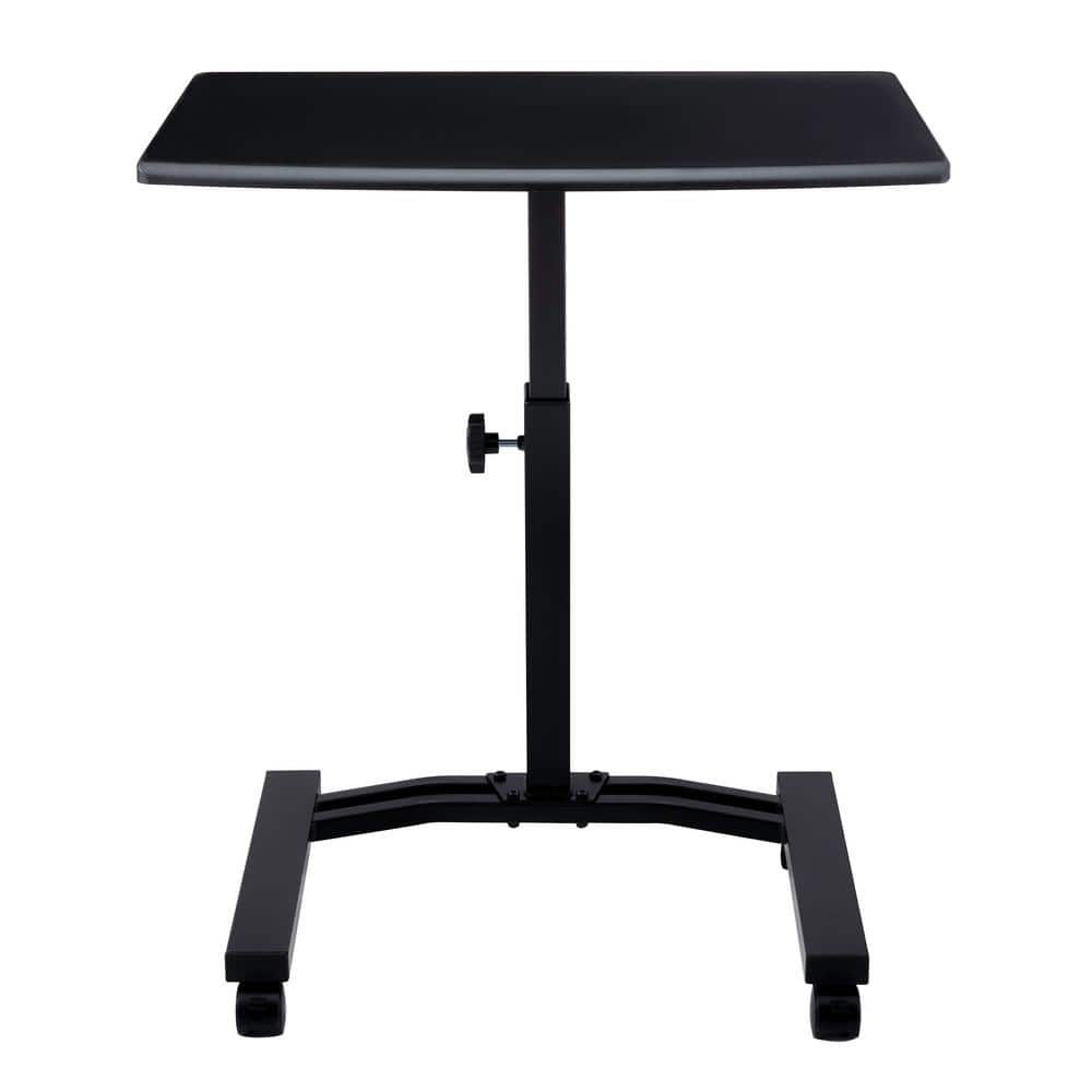 Adjustable Black Wood Mobile Laptop Cart with Smooth-Gliding Wheels