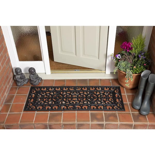 A1HC First Impression Audie Black 18 in. x 48 in. Rubber Non-Slip Double Border Outdoor Door Mat