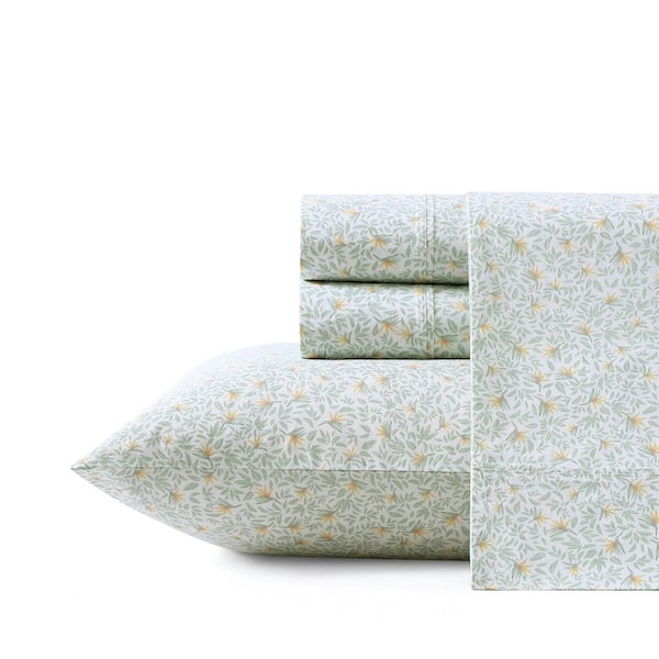Tommy Bahama Crane Flower 4-Piece Green Cool Zone Cotton Queen Sheet Set