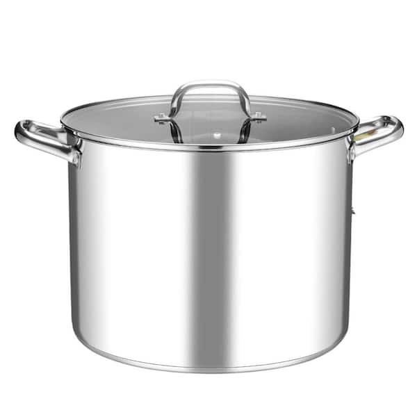 Stainless Steel Stock Pot 20 qt. with Lid, 18/10 Food Grade Heavy Duty Cookware, Tri-Ply Base for All Stoves