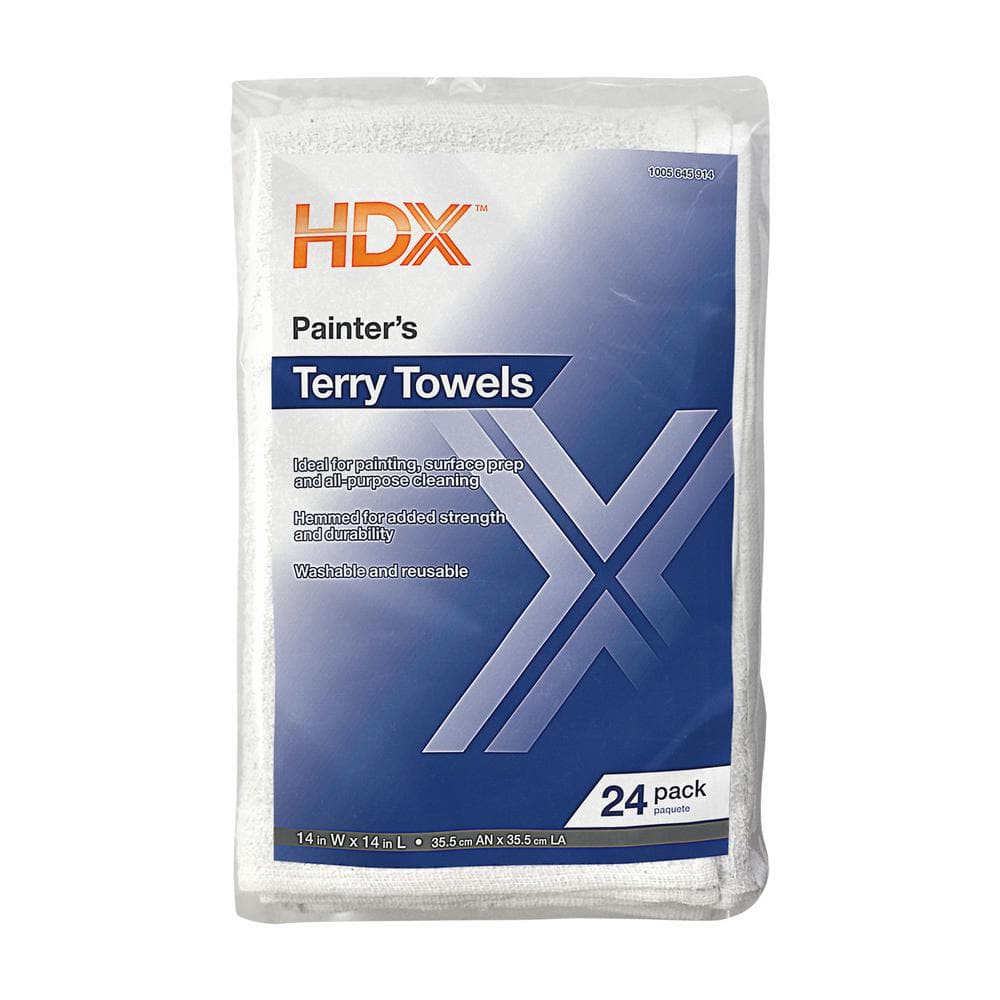 Hyper Tough 100% Cotton 14 x 17 All Purpose Terry Towels, 18 Pack, White