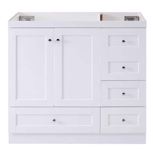 35 in. W x 17.7 in. D x 33.5 in. H Bath Vanity Cabinet without Top in White with 4-Drawers and 2-Doors