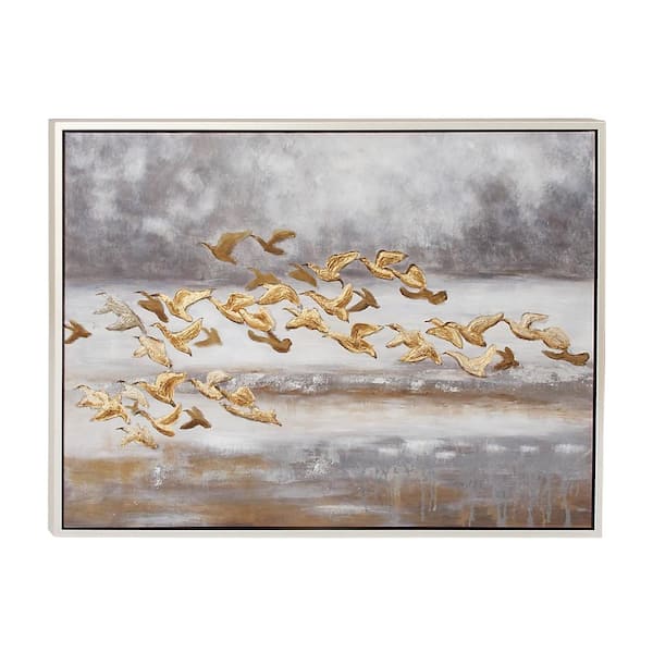 Litton Lane 1- Panel Bird Framed Wall Art with Silver Frame 34 in. x 45 in.