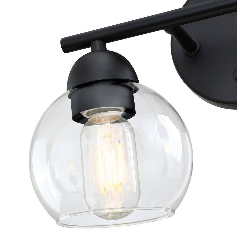 Black Metal 3-Light Dimmable Vanity Light with Clear Glass Shades