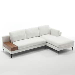 Modern Minimalist Sectional Couch 2-Piece White Linen Living Room Set Sofa with Reversible Lounge Chaise