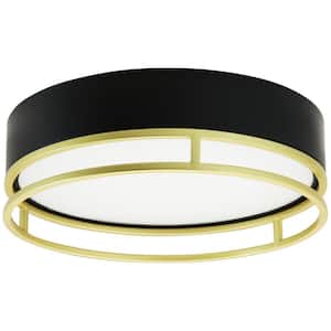 13 in. Black and Gold Flush Mount with Acrylic Shade Integrated LED, Selectable CCT