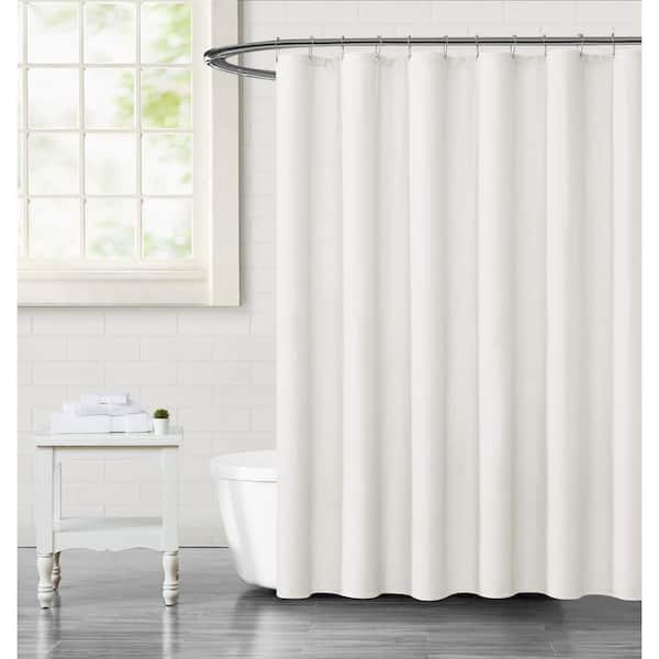 TRULY CALM Embossed Fabric 70 in. x 72 in. White Microfiber Shower ...